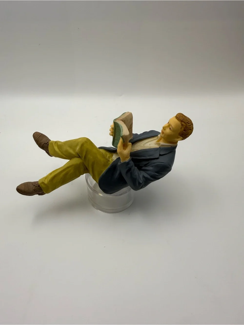 1:24 G Scale Seated Man Reading Book Figure for Dioramas, Hand Painted, 5 in